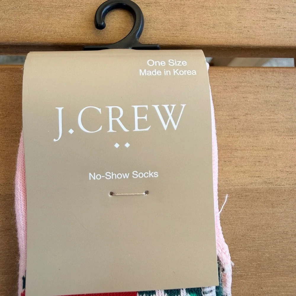 J.Crew Womens Sock Set 2 Pair Pink Floral No-Show & Gnome Ankle‎ Socks One Size